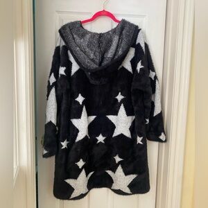 Hooded cardigan, black with white stars size 2 from Torrid.
